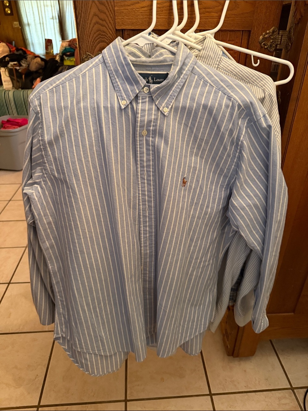 Ralph Lauren Light Blue and White Striped Button-Down Shirt